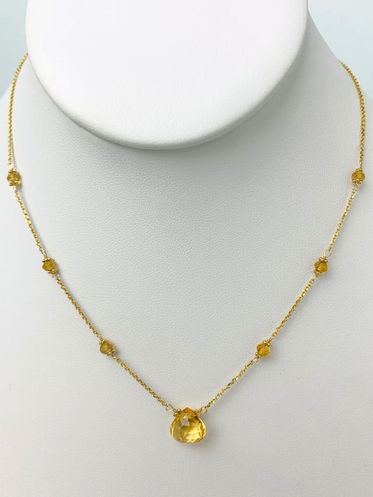 16"-17" Citrine Station Necklace With Center Drop in 14KY - NCK-455-DRPGM14Y-CIT-17