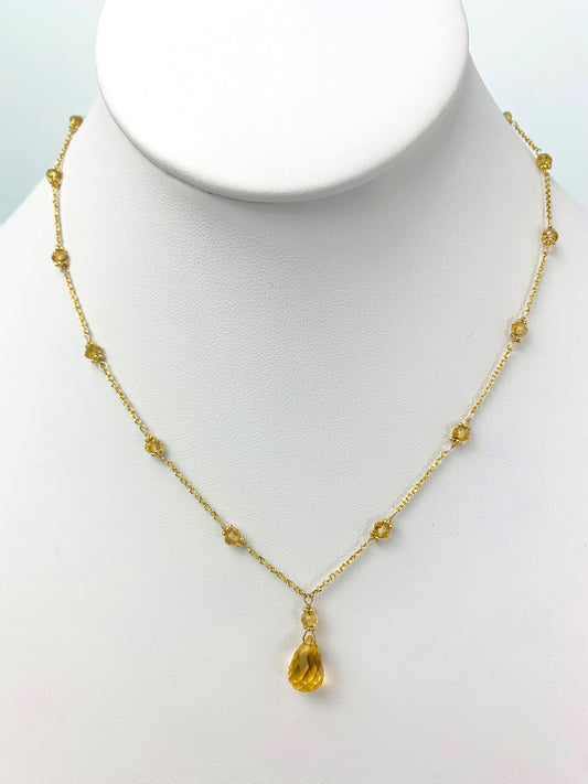 16"-17" Citrine Station Necklace With Center Drop in 14KY - NCK-456-DRPGM14Y-CIT-17