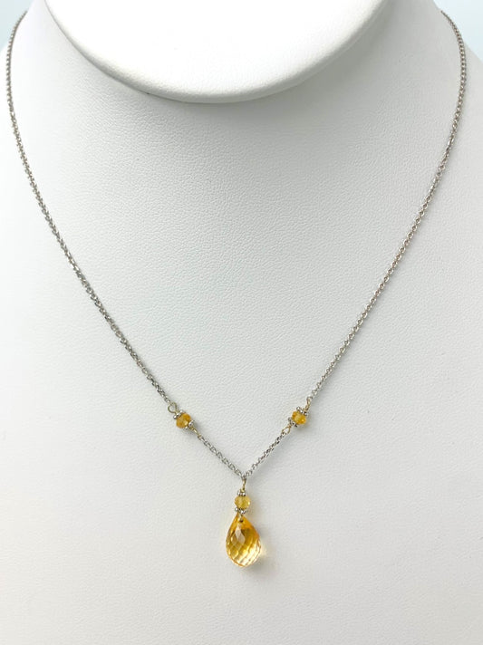 16" Citrine Station Necklace With Center Drop in 14KW - NCK-458-DRPGM14W-CIT-16