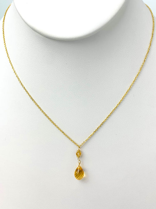 16" Citrine Necklace With Center Drop in 14KY - NCK-459-DRPGM14Y-CIT-16