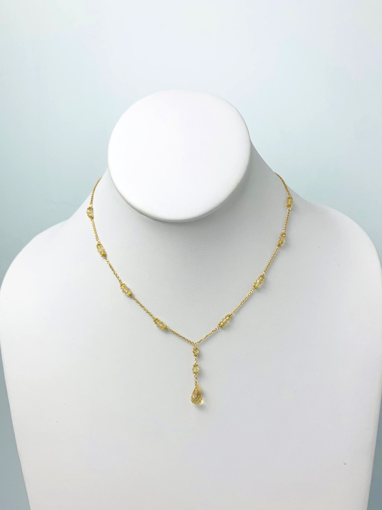 16"-17" Citrine Station Necklace With Center Drop in 14KY - NCK-462-DRPGM14Y-CIT-17