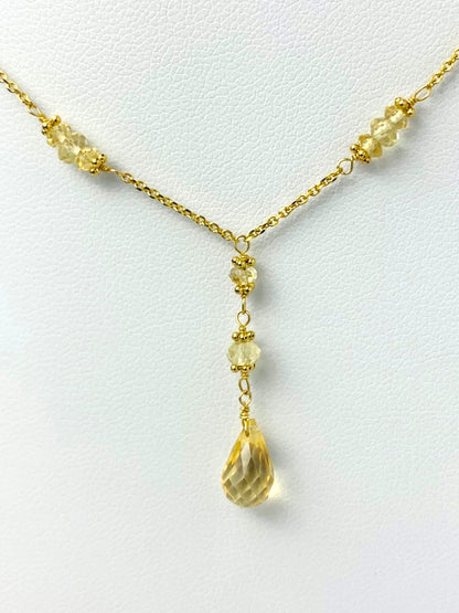 16"-17" Citrine Station Necklace With Center Drop in 14KY - NCK-462-DRPGM14Y-CIT-17