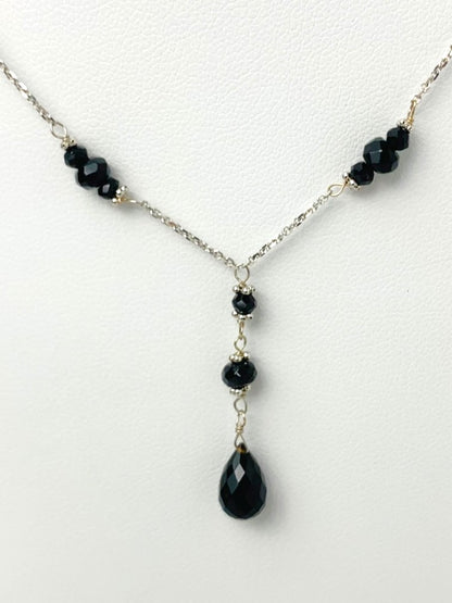 16"-17" Onyx Station Necklace With Center Drop in 14KW - NCK-463-DRPGM14W-OX-17