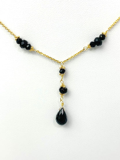 16"-17" Onyx Station Necklace With Center Drop in 14KY - NCK-463-DRPGM14Y-OX-17