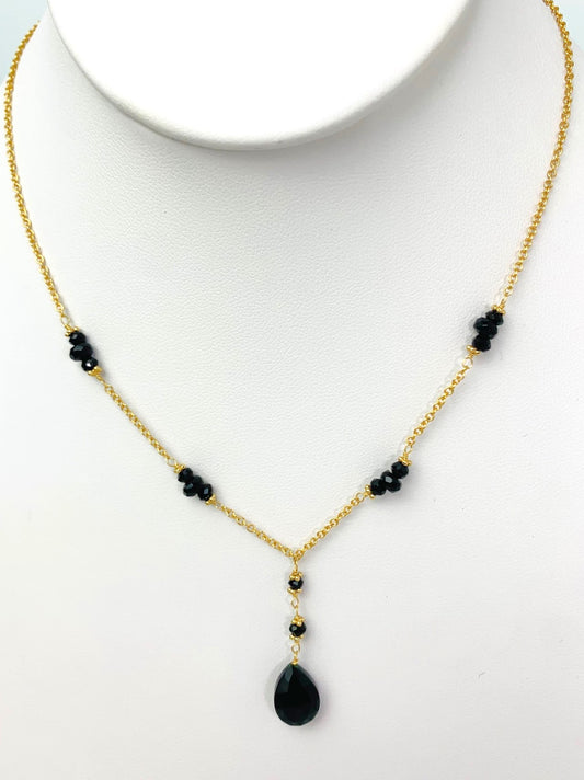 16"-17" Onyx Station Necklace With Center Drop in 14KY - NCK-464-DRPGM14Y-OX-17