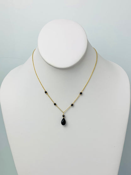 15"-16" Onyx Station Necklace With Center Drop in 14KY - NCK-467-DRPGM14Y-OX-16