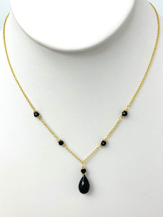 15"-16" Onyx Station Necklace With Center Drop in 14KY - NCK-467-DRPGM14Y-OX-16