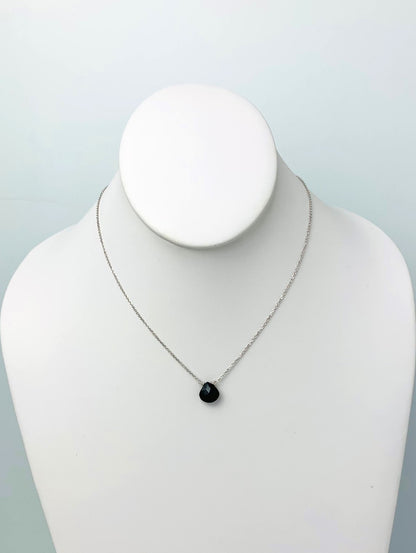 16"-17" Onyx Station Necklace With Center Drop in 14KW - NCK-468-DRPGM14Y-OX-17