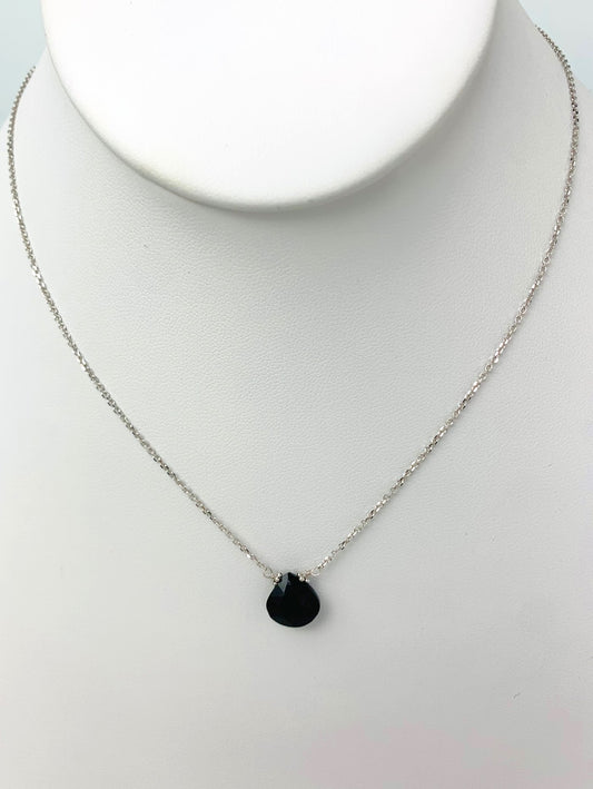 16"-17" Onyx Station Necklace With Center Drop in 14KW - NCK-468-DRPGM14Y-OX-17