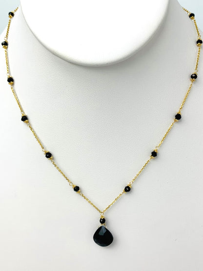 16"-17" Onyx Station Necklace With Center Drop in 14KY - NCK-469-DRPGM14Y-OX-17