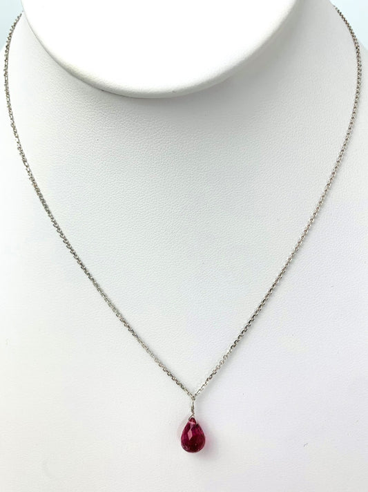 16" Pink Tourmaline Necklace With Center Drop in 14KW - NCK-472-DRPGM14W-PT-16