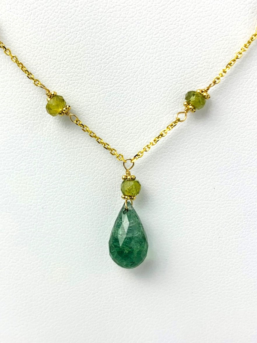 16"-17" Green Tourmaline Station Necklace With Center Drop in 14KY - NCK-475-DRPGM14Y-GT-17 -MD
