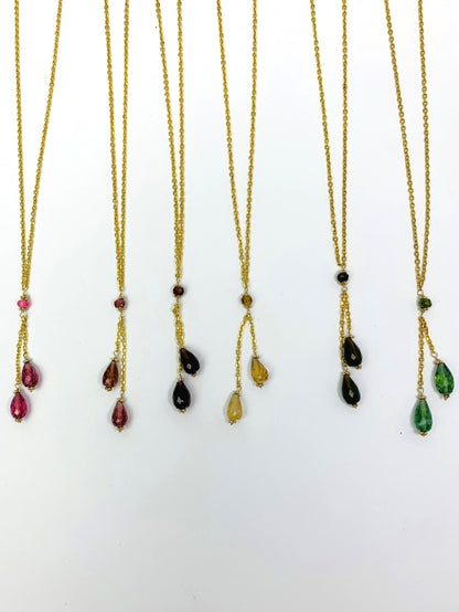 16" Tourmaline Lariat Necklace in 14KY - NCK-506-LARGM14Y-MLTI-17