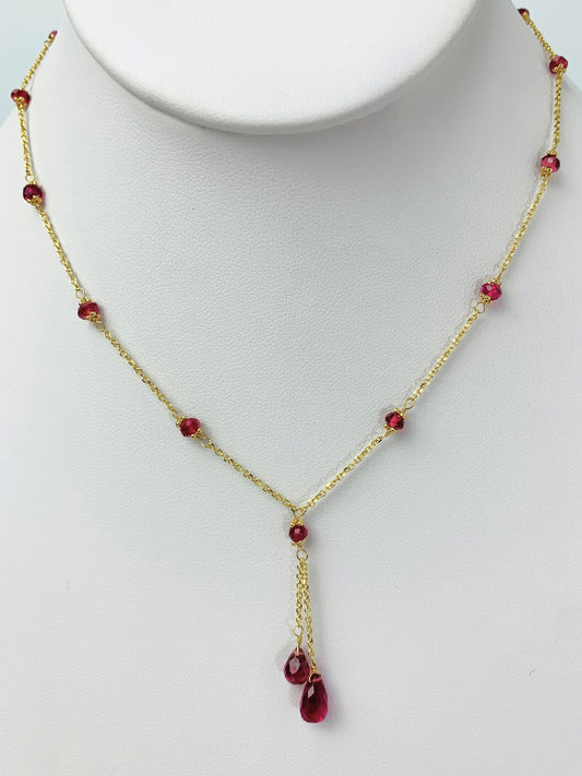 15"-16" Pink Tourmaline Station Lariat Necklace in 14KY - NCK-507-LARGM14Y-PT-16