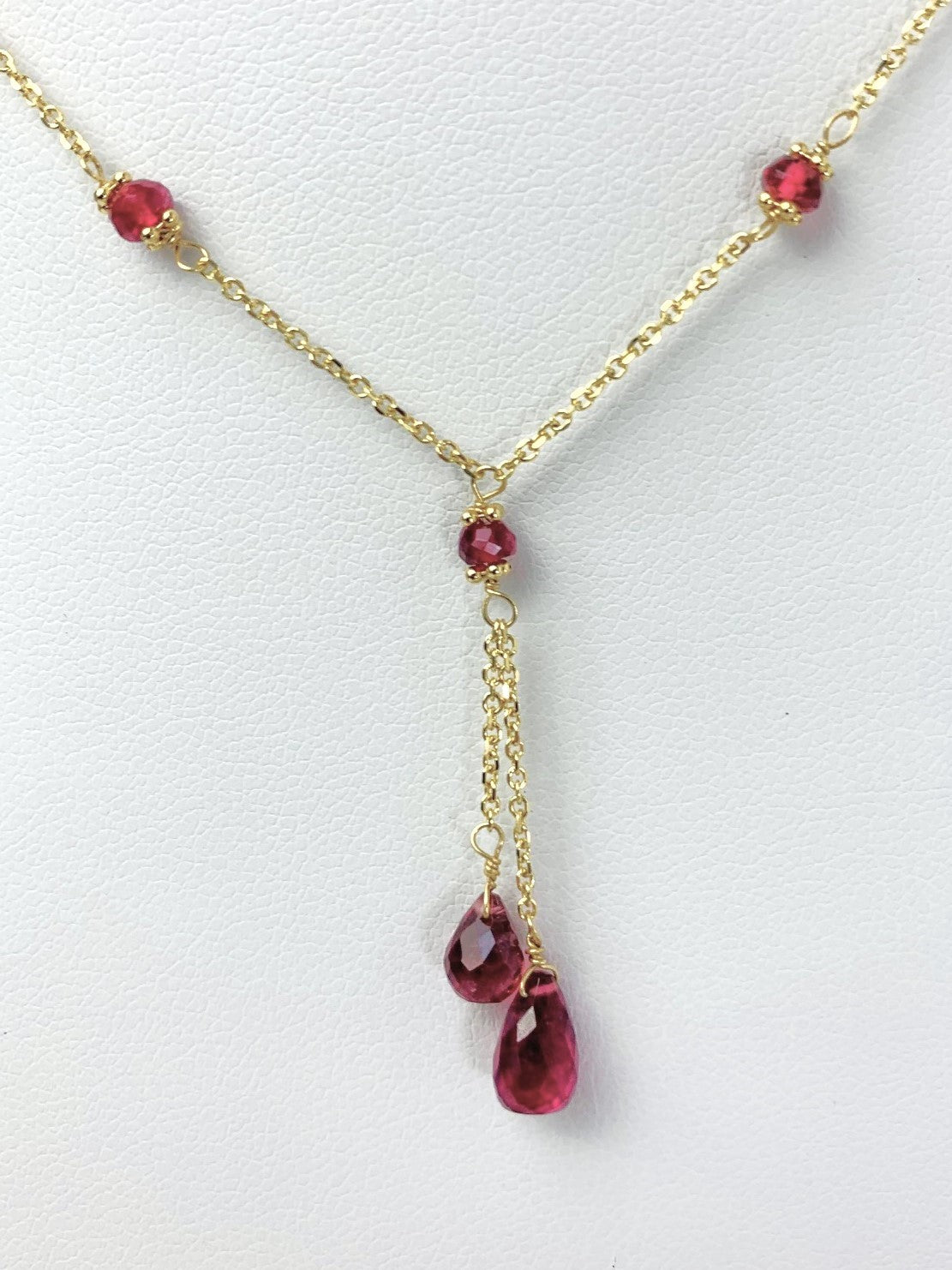 15"-16" Pink Tourmaline Station Lariat Necklace in 14KY - NCK-507-LARGM14Y-PT-16