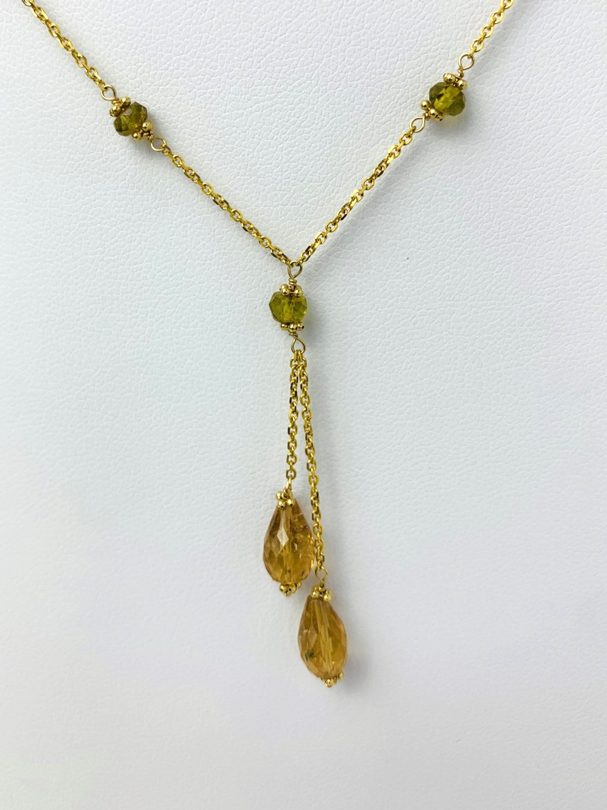 16" Green And Orange Tourmaline Station Lariat Necklace in 14KY - NCK-509-LARGM14Y-GT-16