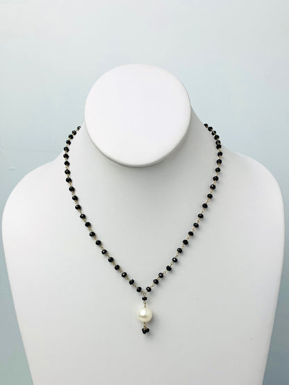 17" Onyx Rosary Necklace With Pearl Tassel Center in 14KY - NCK-513-TASPRLGM14Y-WHOX-16