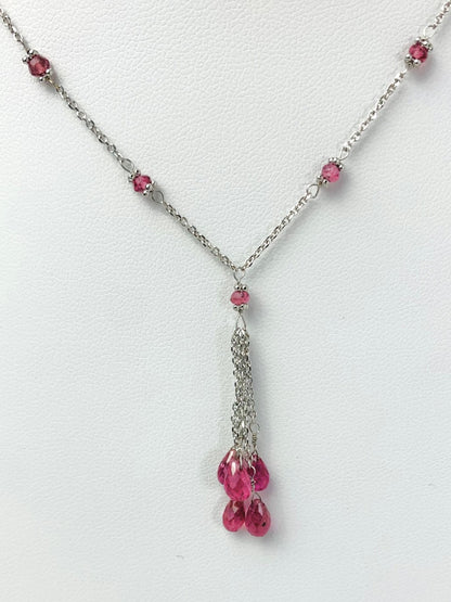 18" Pink Tourmaline Station Necklace With Tassel Center in 14KW - NCK-515-TASGM14Y-PT-18-01248