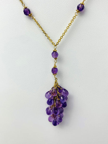 17" Amethyst Station Necklace With Tassel Center in 14KY - NCK-519-TASGM14Y-AMY-17