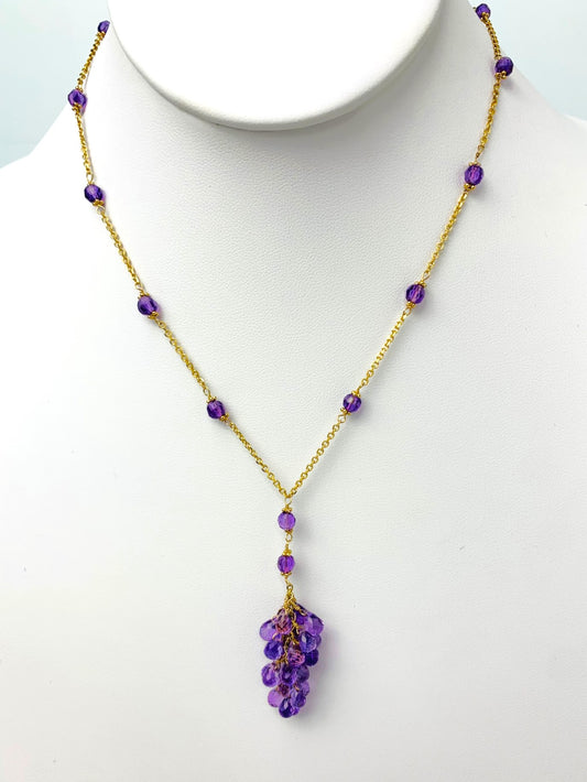 17" Amethyst Station Necklace With Tassel Center in 14KY - NCK-519-TASGM14Y-AMY-17