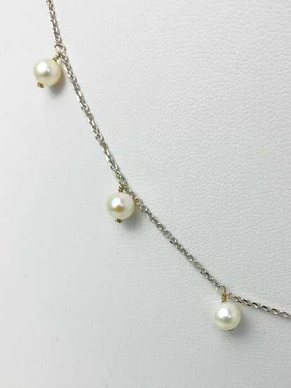 16" White 9 Station Pearl Dangly Necklace in 14KW - NCK-530-DNGPRL14W-WH-16