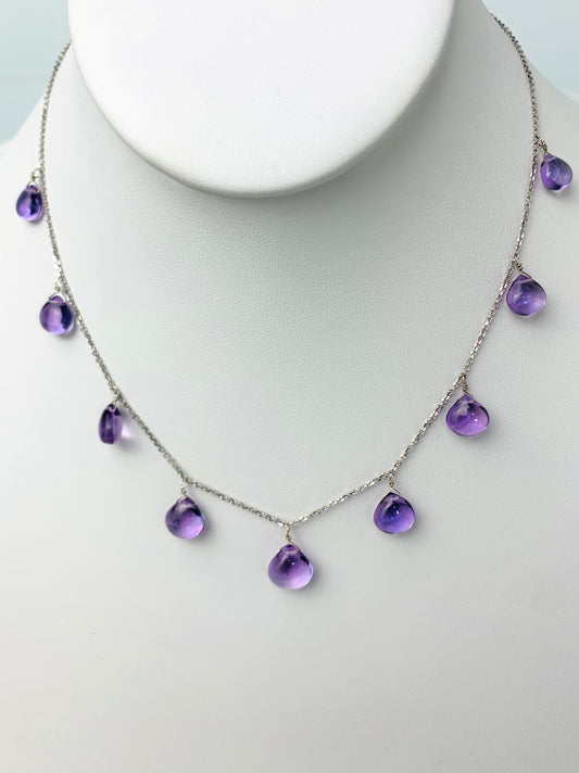 16"-17" Amethyst 9 Station Dangly Necklace in 14KW - NCK-541-DNGGM14W-AMY-17