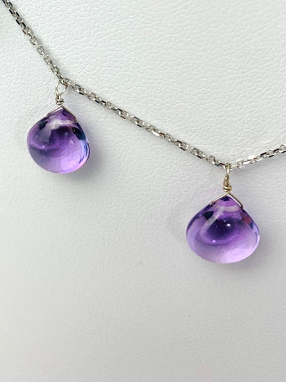16"-17" Amethyst 9 Station Dangly Necklace in 14KW - NCK-541-DNGGM14W-AMY-17