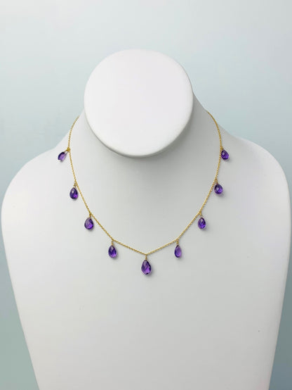 16" Amethyst 9 Station Dangly Necklace in 18KY - NCK-544-DNGGM18Y-AMY-16