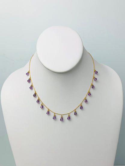 16" Amethyst 17 Station Dangly Necklace in 18KY - NCK-546-DNGGM18Y-AMY-16