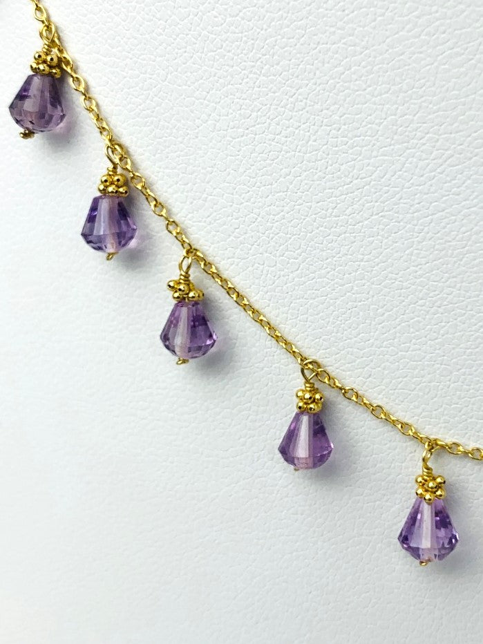 16" Amethyst 17 Station Dangly Necklace in 18KY - NCK-546-DNGGM18Y-AMY-16