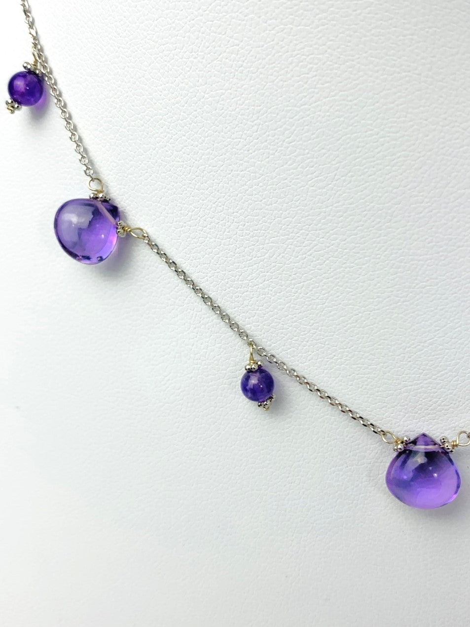 16"-17" Amethyst 10 Station Dangly Necklace in 14KW - NCK-548-DNGGM14W-AMY-17