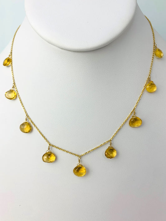 16"-17" Citrine 9 Station Dangly Necklace in 14KY - NCK-550-DNGGM14Y-CIT-17