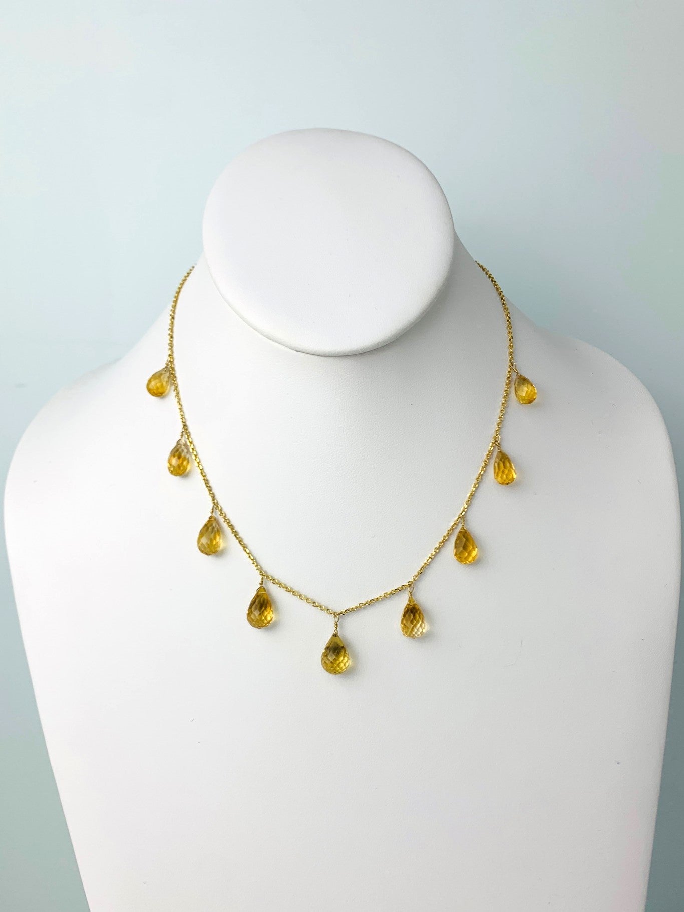 16"-17" Citrine 9 Station Dangly Necklace in 14KY - NCK-551-DNGGM14Y-CIT-17