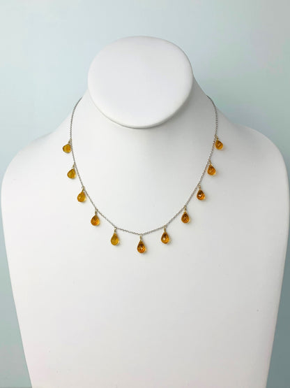 16" Citrine 11 Station Dangly Necklace in 18KW - NCK-552-DNGGM18W-CIT-16