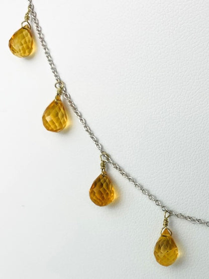 16" Citrine 11 Station Dangly Necklace in 18KW - NCK-552-DNGGM18W-CIT-16