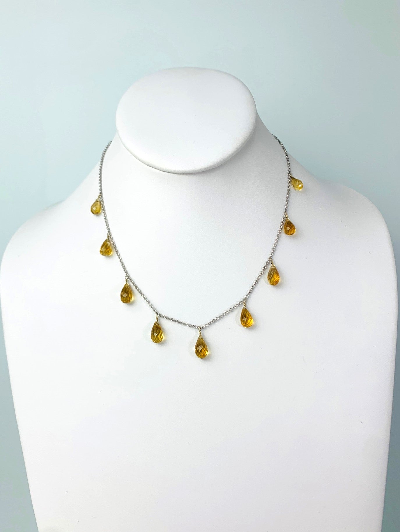 16" Citrine 9 Station Dangly Necklace in 14KW - NCK-553-DNGGM14W-CIT-16