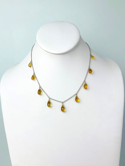 16" Citrine 9 Station Dangly Necklace in 18KW - NCK-553-DNGGM18W-CIT-16