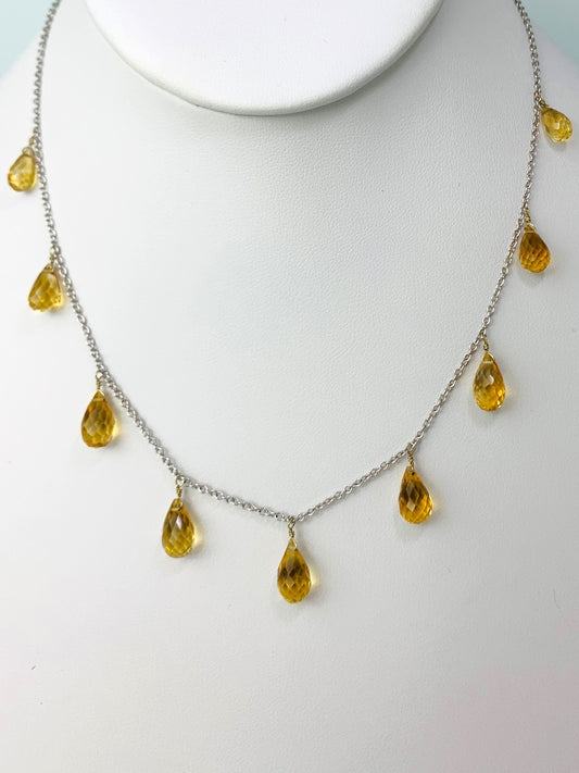 16" Citrine 9 Station Dangly Necklace in 14KW - NCK-553-DNGGM14W-CIT-16
