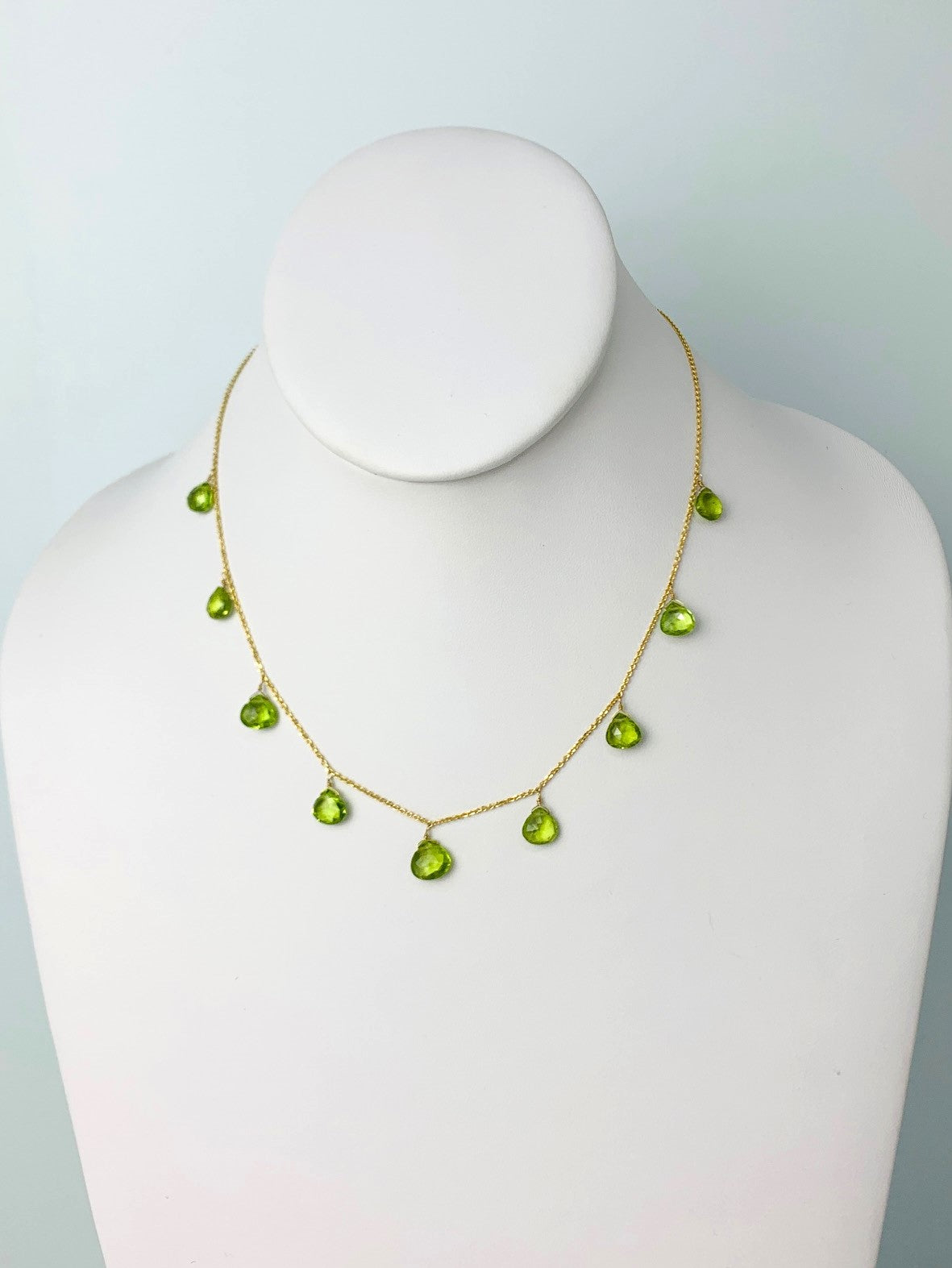 16"-17" Peridot 9 Station Dangly Necklace in 14KY - NCK-556-DNGGM14Y-PDT-17
