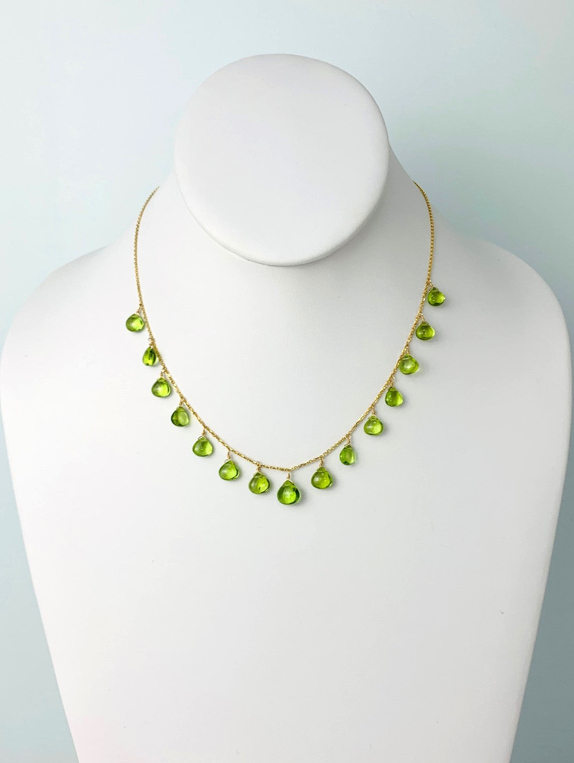 16"-17" Peridot 15 Station Dangly Necklace in 14KY - NCK-560-DNGGM14Y-PDT-17