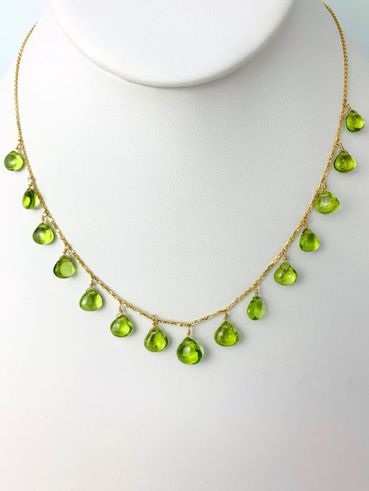 16"-17" Peridot 15 Station Dangly Necklace in 14KY - NCK-560-DNGGM14Y-PDT-17