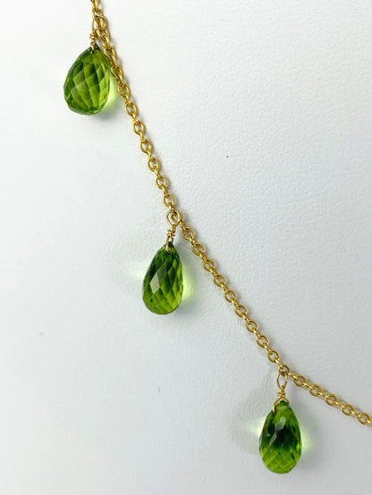 16"-17" Peridot 9 Station Dangly Necklace in 14KY - NCK-561-DNGGM14Y-PDT-17