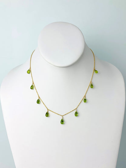 16"-17" Peridot 9 Station Dangly Necklace in 14KY - NCK-561-DNGGM14Y-PDT-17