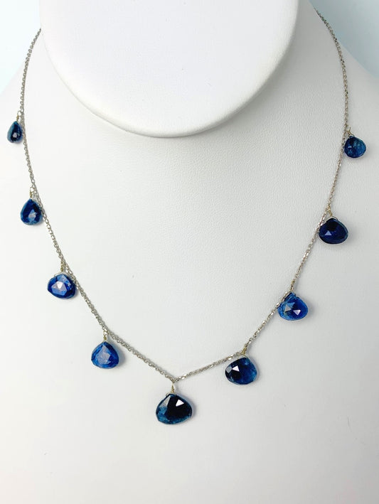 16" Blue Sapphire 9 Station Dangly Necklace in 18KW - NCK-568-DNGGM18W-BS-16