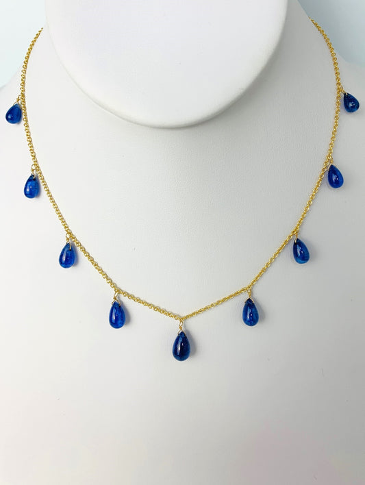 16"-17" Blue Sapphire 9 Station Dangly Necklace in 14KY - NCK-569-DNGGM14Y-BS-17