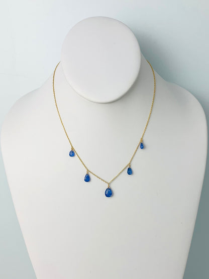 16" Blue Sapphire 5 Station Dangly Necklace in 18KY - NCK-570-DNGGM18Y-BS-16