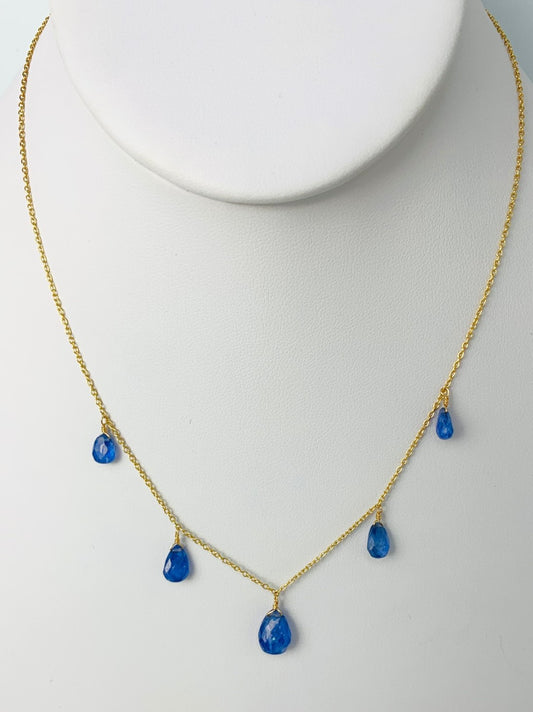 16" Blue Sapphire 5 Station Dangly Necklace in 18KY - NCK-570-DNGGM18Y-BS-16