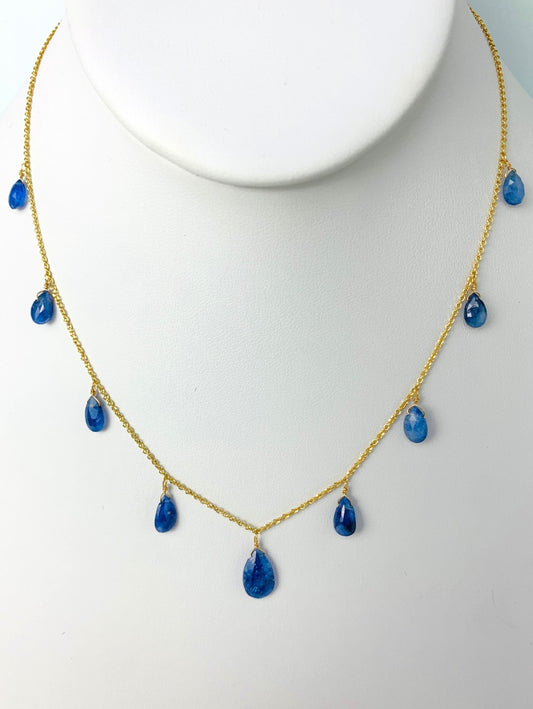 16"-17" Blue Sapphire 9 Station Dangly Necklace in 18KY - NCK-571-DNGGM18Y-BS-16
