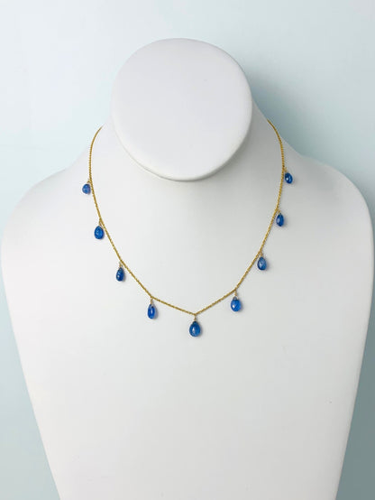 16"-17" Blue Sapphire 9 Station Dangly Necklace in 18KY - NCK-571-DNGGM18Y-BS-16