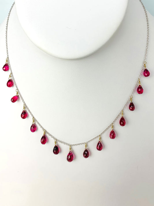 16"-17" Pink Tourmaline 15 Station Dangly Necklace in 18KW - NCK-575-DNGGM18W-PT-17